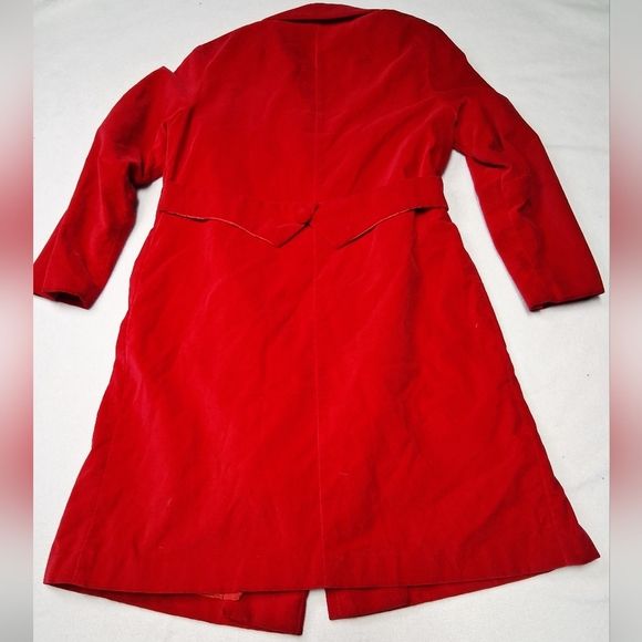 Estate Women's Velvet Vintage Bold Red Trench Coat - Picture 3 of 5